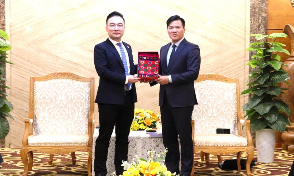 Vice Chairman of the Provincial People's Committee Trinh Truong Huy received and worked with representatives of Pacific Construction Group (China)