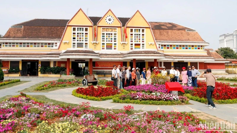 Gestaltung eines farbenfrohen Blumenbeetes am alten Bahnhof in Da Lat