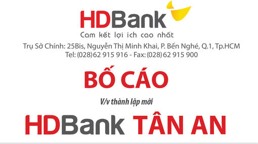 إعلان عن إنشاء فرع بنك HDBank في تان آن