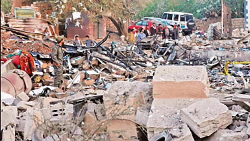 A scene of devastation after a US airstrike on Sana'a, Yemen. (Xinhua photo)