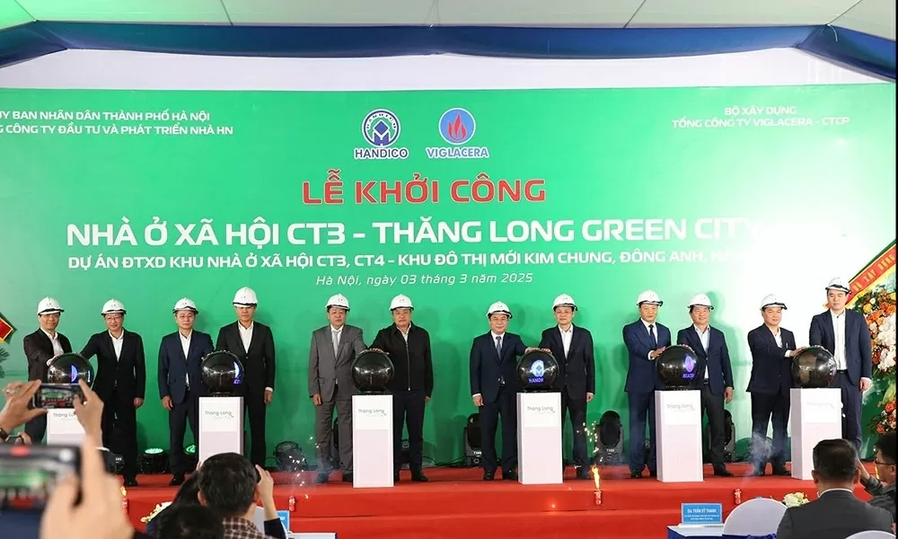 Lễ khởi công dự án nhà ở xã hội CT3 thuộc dự án nhà ở xã hội Thăng Long Green City, đầu tháng 3.2025. (Nguồn: Báo XD)