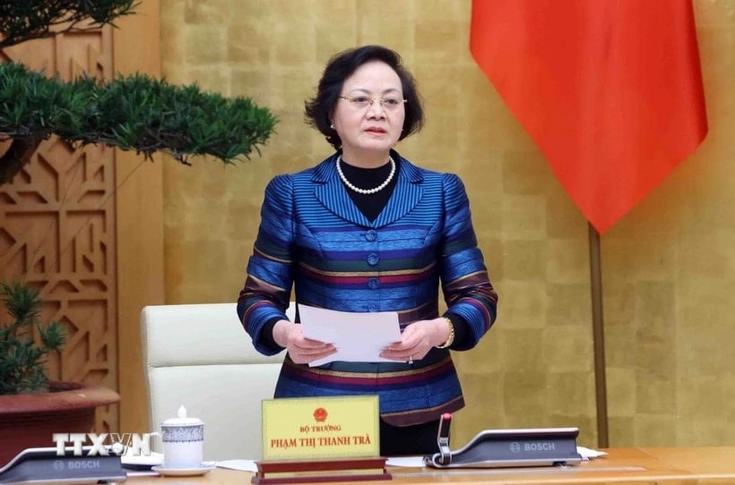 Minister of Home Affairs Pham Thi Thanh Tra speaks at the first meeting of the Steering Committee for the implementation of the arrangement and reorganization of administrative units at all levels and the development of a two-level local government model. (Photo: Pham Kien/VNA)