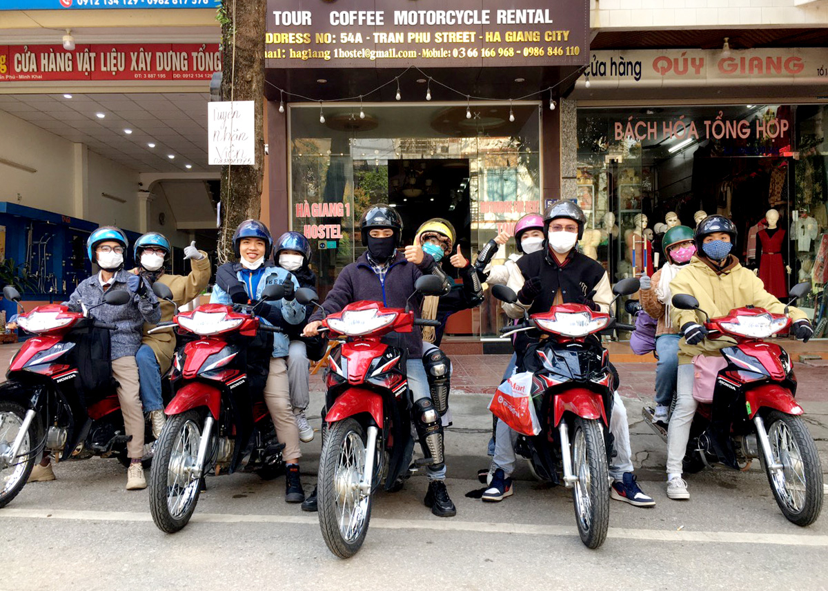 Tourists rent motorbikes in Ha Giang city.