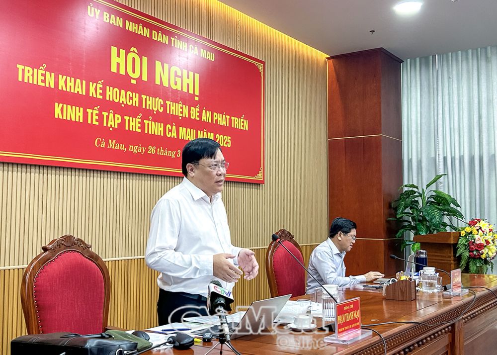 អនុលេខាគណៈកម្មាធិការបក្សខេត្ត ប្រធានគណៈកម្មាធិការប្រជាជនខេត្ត លោក Pham Thanh Ngai ថ្លែងសុន្ទរកថាក្នុងសន្និសីទ។