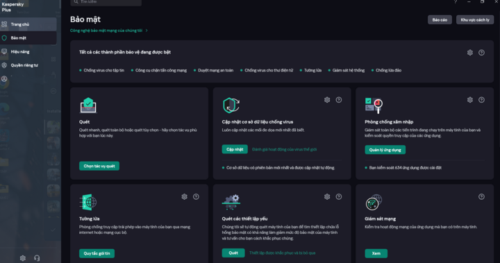 Kaspersky Plus 2025 の包括的な管理インターフェースは、ユーザーに概要を提供し、セキュリティ リスクを自動的に処理します。