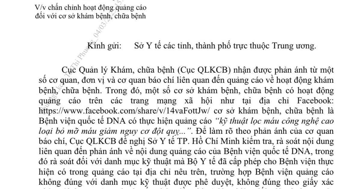 Bộ Y tế chỉ đạo kiểm tra quảng cáo dịch vụ 'lọc máu giảm đột quỵ'