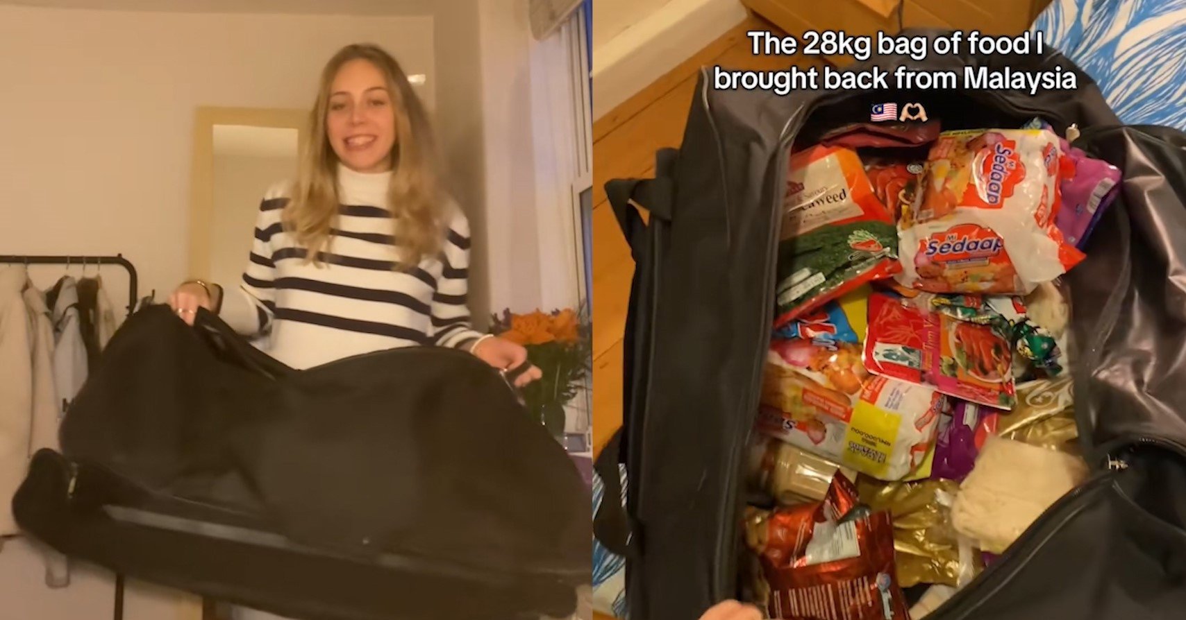 Une fille fait sensation sur Internet après avoir ramené 28 kg de collations à la maison après un voyage