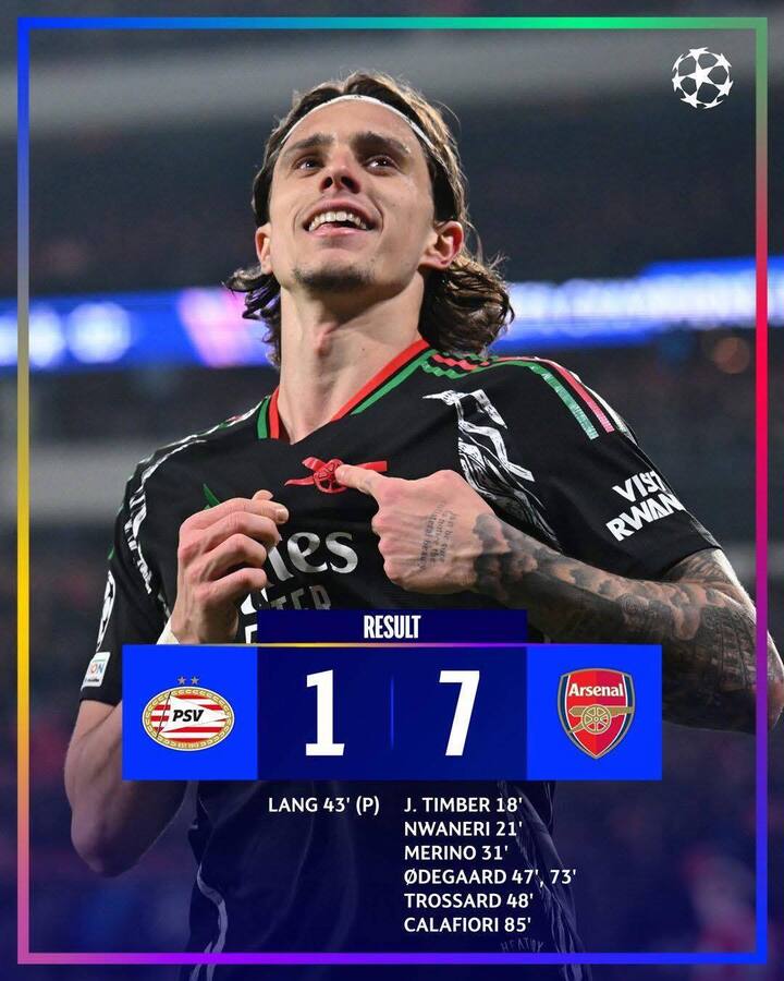 Arsenal bat le PSV 7-1