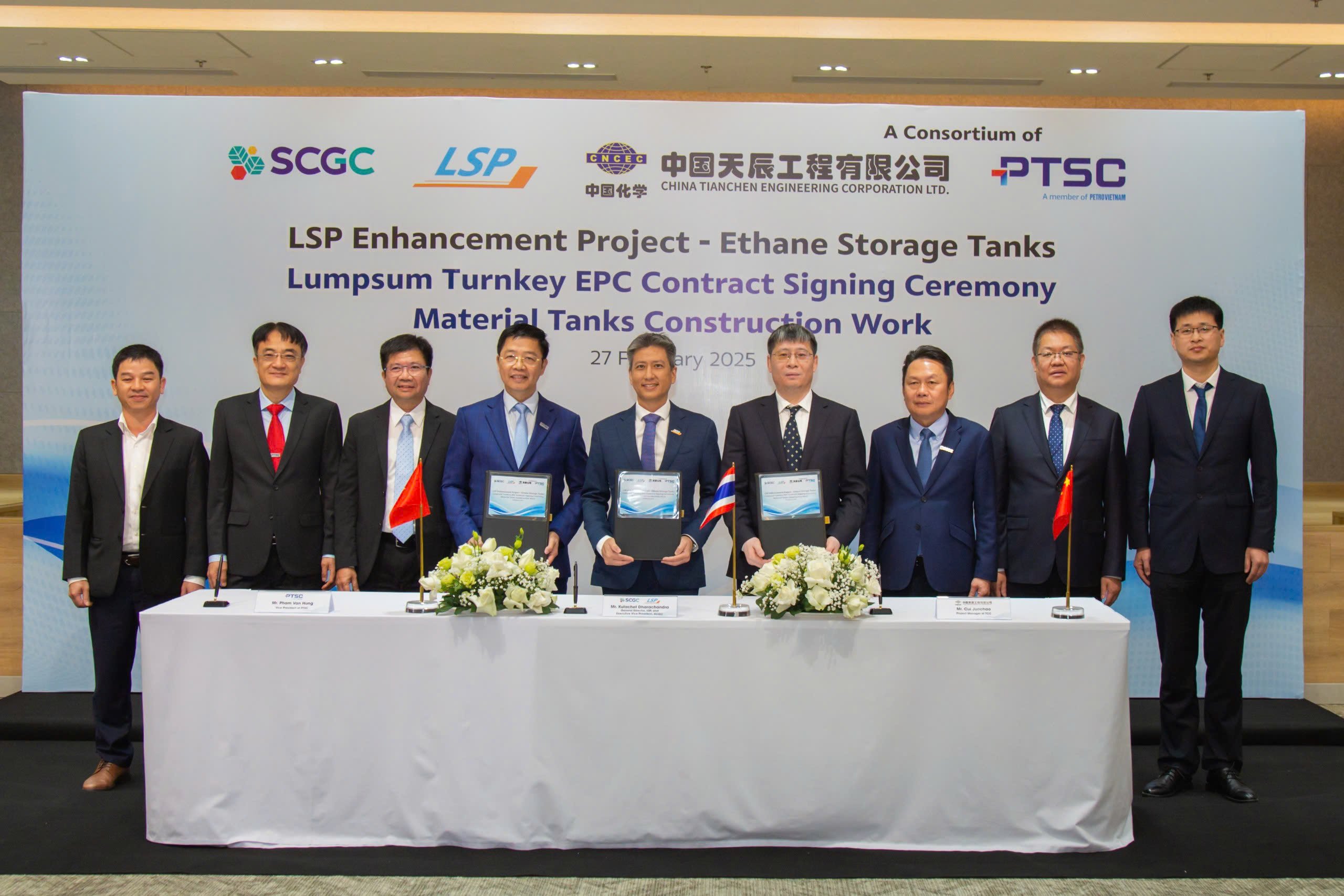 LSP and the TCC and PTSC Consortium (TCPT Consortium) signed a turnkey EPC contract for the construction of an ethane storage tank at Long Son Petrochemical Complex.