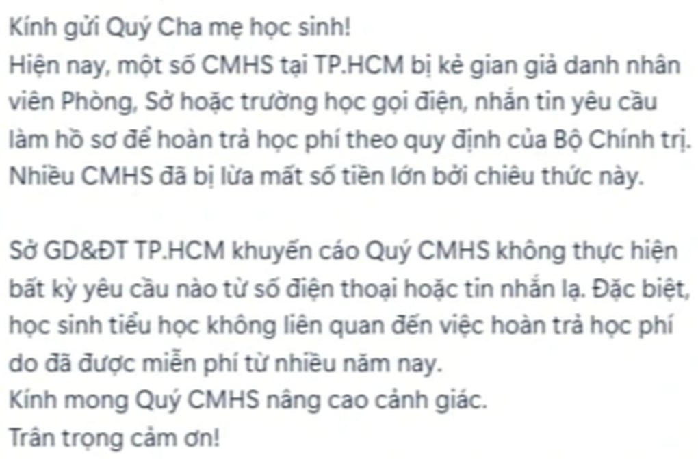 Sau cuộc gọi, tin nhắn trả lại tiền, phụ huynh bị lừa - 1