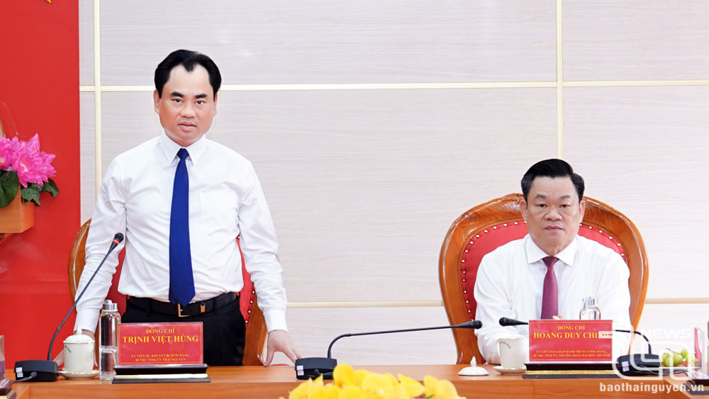 Le camarade secrétaire du comité provincial du Parti de Thai Nguyen, Trinh Viet Hung, a pris la parole lors de la réunion.