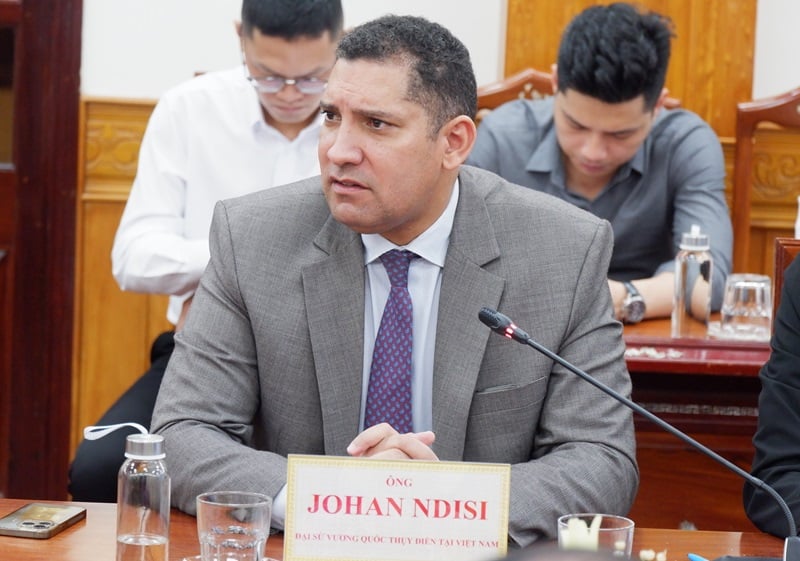 Mr. Johan Ndisi, Ambassador of the Kingdom of Sweden to Vietnam, spoke at the signing ceremony.
