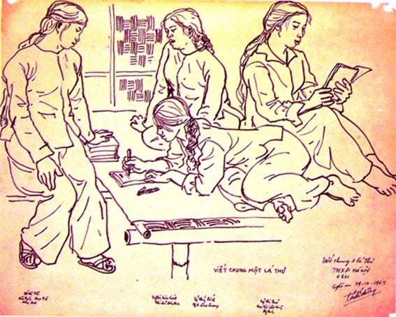 Thanh niên xung phong. (Tranh minh họa - HS Tôn Đức Lượng)