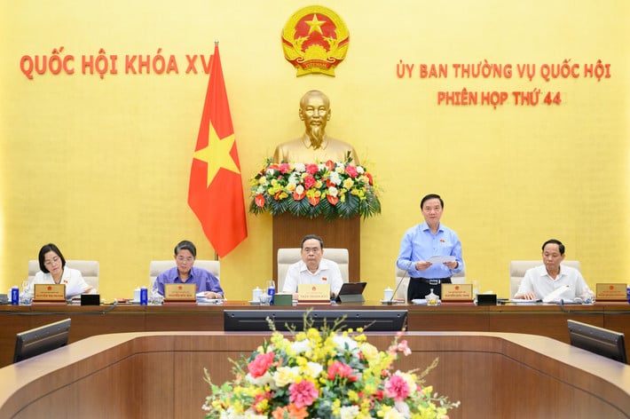 Phó Chủ tịch Quốc hội Nguyễn Khắc Định phát biểu điều hành phiên họp. Ảnh: Hồ Long