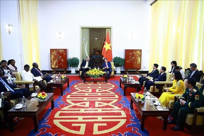 Thủ tướng Phạm Minh Chính tiếp Bộ trưởng Ngoại giao và Hợp tác Đông Phi nước Cộng hòa Thống nhất Tanzania Mahmoud Thabit Kombo. Ảnh: Dương Giang/TTXVN
