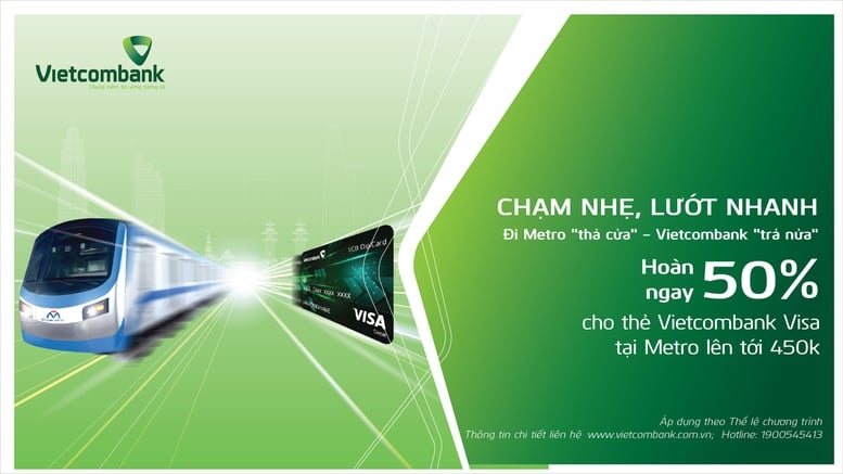 Chào mừng 50 năm Thống nhất đất nước, Vietcombank hoàn 50% vé Metro- Ảnh 1.
