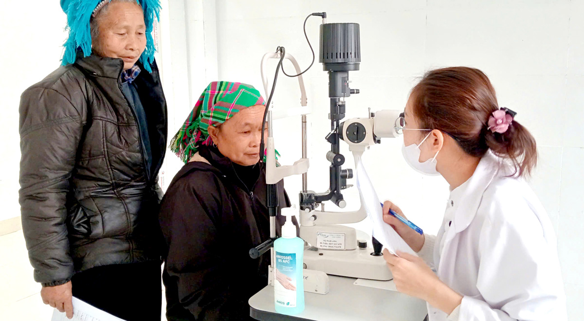 People are screened for eye diseases.