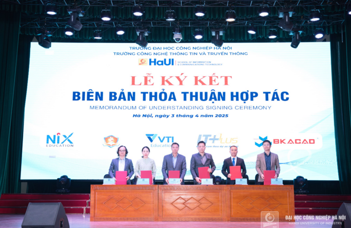 Lễ ký kết biên bản thỏa thuận hợp tác giữa Trường Công nghệ Thông tin và Truyền thông, HaUI với đại diện các doanh nghiệp: Công ty cổ phần Giáo dục NIX; Công ty TNHH VTI Education; Công ty Cổ phần Đào tạo Công nghệ ITPLUS; Công ty CP Viện Khoa học giáo dục an toàn Việt Nam; Công ty CP Đào tạo triển khai dịch vụ CNTT & VT Bách khoa Hà Nội.