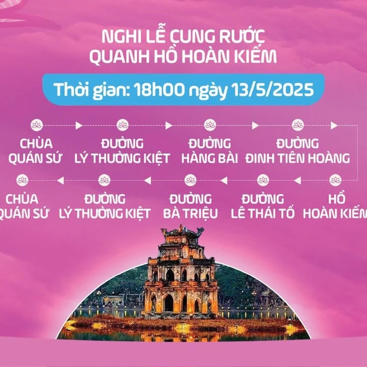 Nghi lễ cung rước xá lợi Phật quanh hồ Hoàn Kiếm. (Ảnh: BTC)