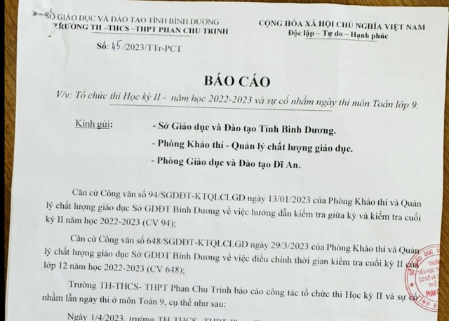 Bình Dương: Một trường tổ chức thi học kỳ nhầm ngày, toàn tỉnh phải thi lại - Ảnh 1.