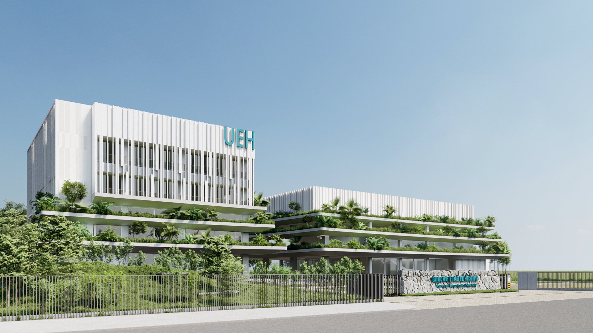 Phối cảnh mặt tiền của UEH Nexus Campus tại Nha Trang - Hub kết nối sinh viên, chuyên gia và học giả toàn cầu