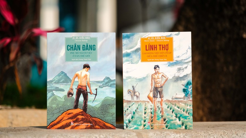 Hai cuốn sách: “Kí ức kiều bào: Lính thợ - Lao động Việt tại Pháp giữa Thế chiến II” và “Kí ức kiều bào: Chân đăng - Phu mỏ người Việt ở Tân Thế giới” của họa sĩ Clément Baloup.