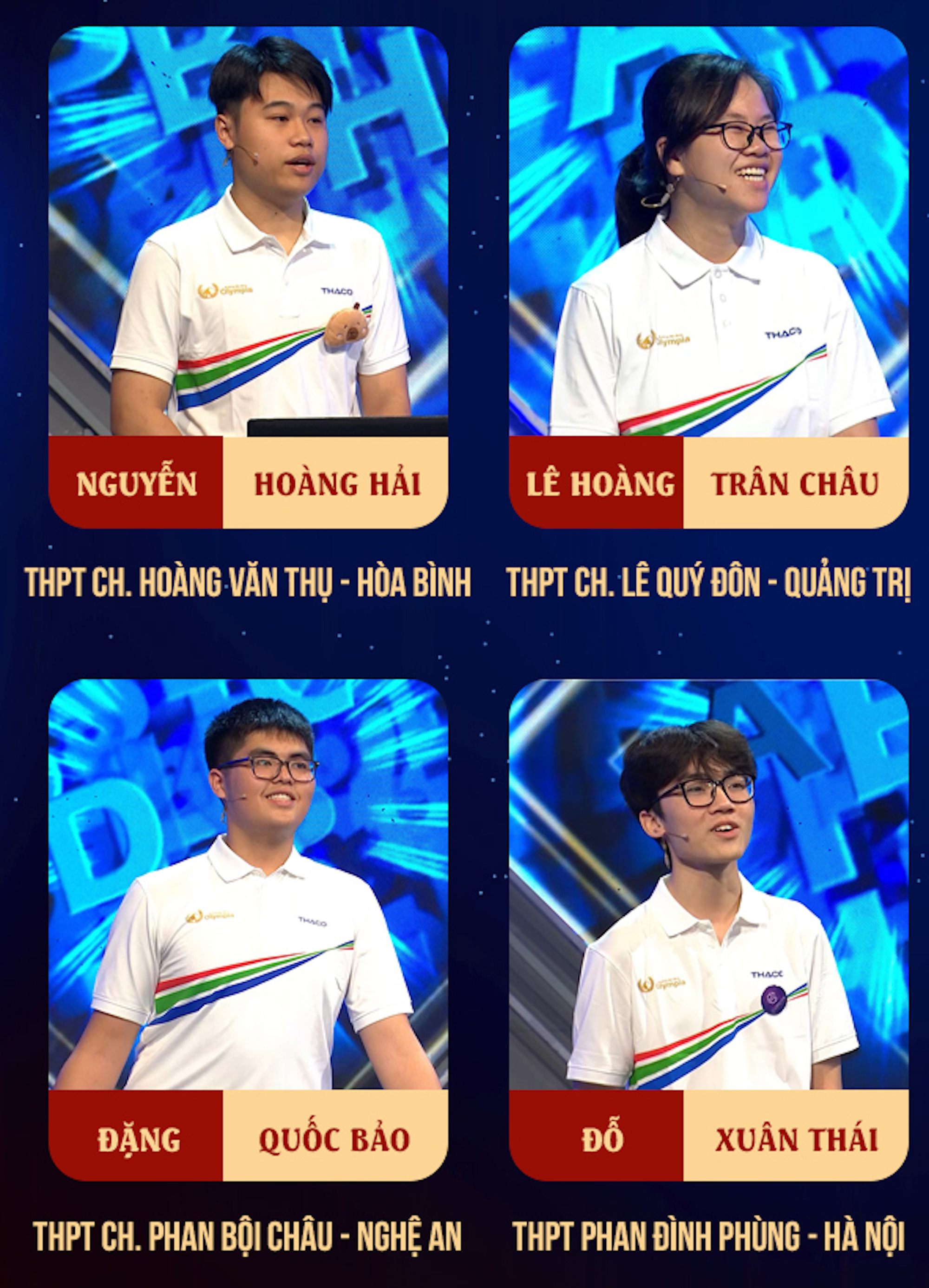 Bốn thí sinh trong trận thi tháng Đường lên đỉnh Olympia.