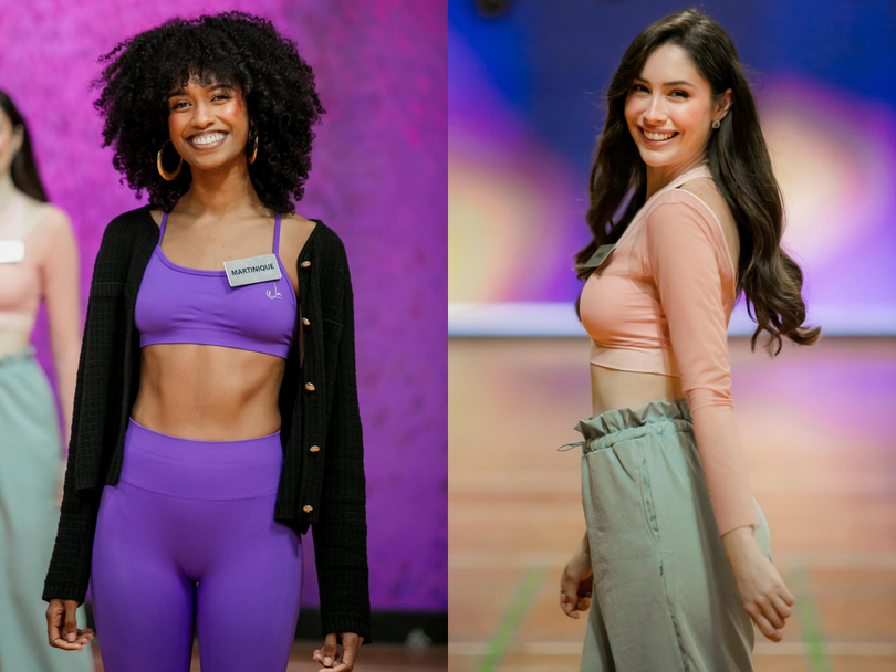Thí sinh Aurélie Joachim (trái) của Martinique gây ấn tượng với nụ cười sáng, mái tóc xù. Jessica Pedroso (phải), Miss World Brazil, 24 tuổi, hiện là giáo viên tiếng Anh, thể hiện vẻ năng động.