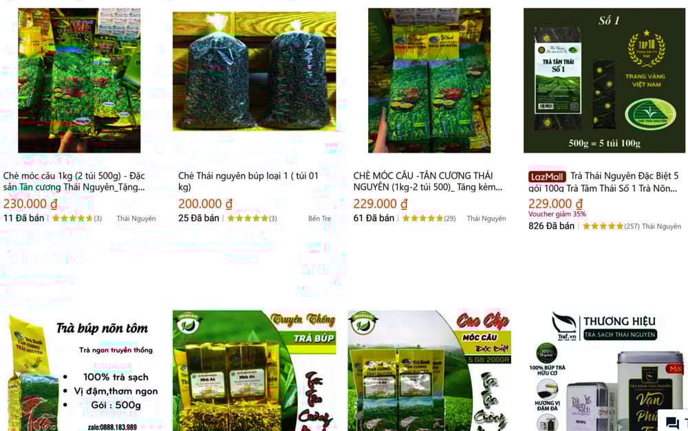 Các nông sản của tỉnh Thái Nguyên trên sàn thương mại điện tử Lazada Việt Nam.