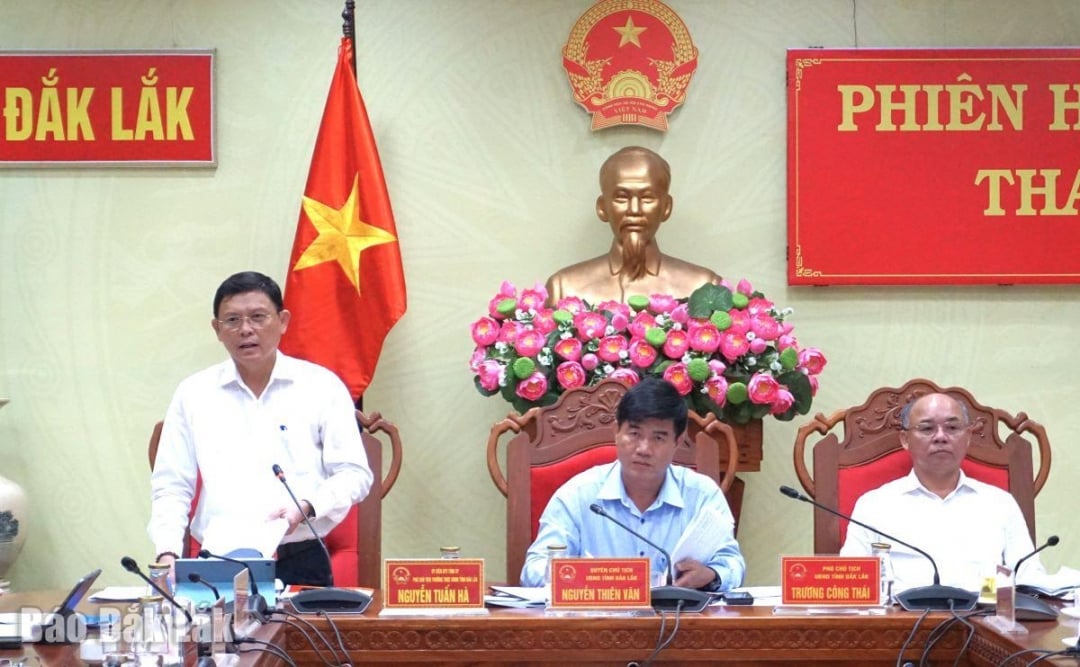 Phó Chủ tịch Thường trực UBND tỉnh Nguyễn Tuấn Hà phát biểu tại phiên họp.