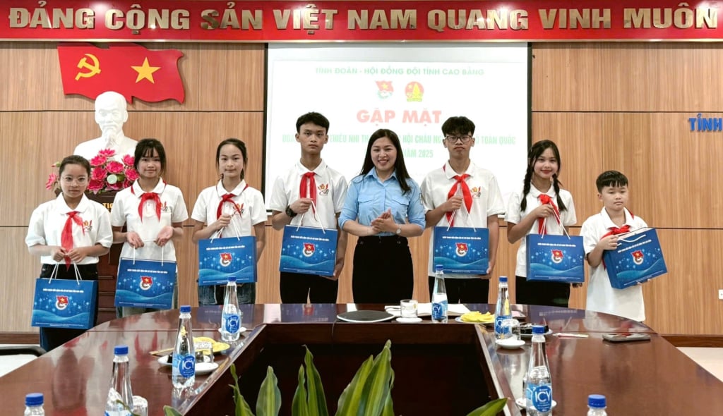 Lãnh đạo tỉnh Đoàn - Hội đồng Đội tỉnh trao tặng những phần quà ý nghĩa nhằm động viên tinh thần cho các đại biểu trước khi lên đường tham dự đại hội.