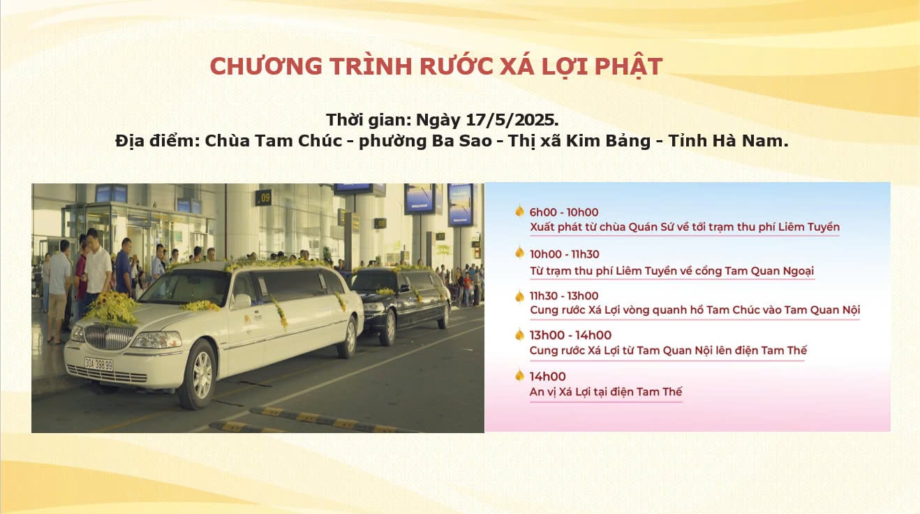 Kế hoạch chương trình cung rước và tôn trí xá lợi đức phạt Tam Chúc  Hà Nam