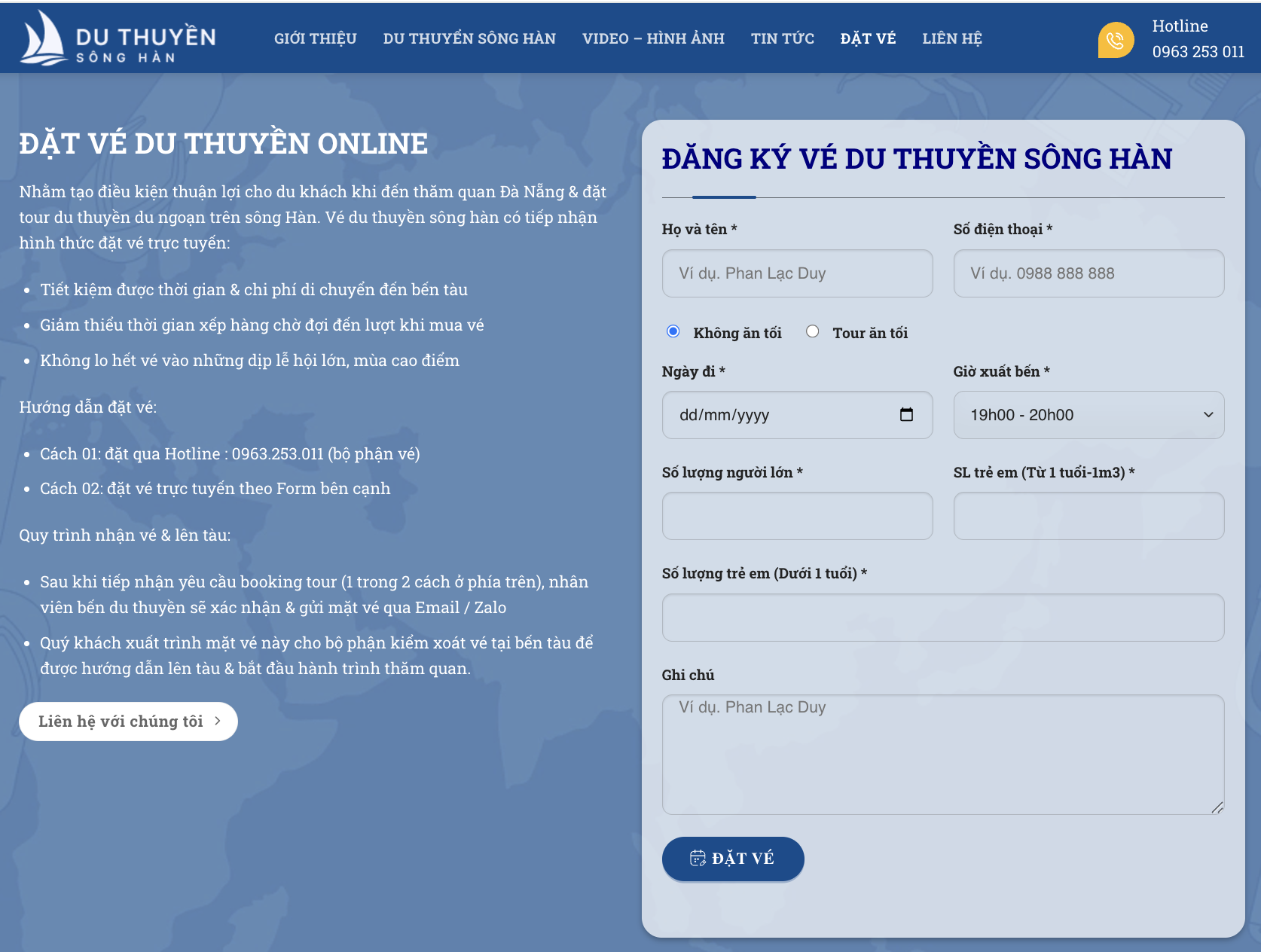 Đặt vé trên website nhanh chóng chỉ với vài ba thao tác.
