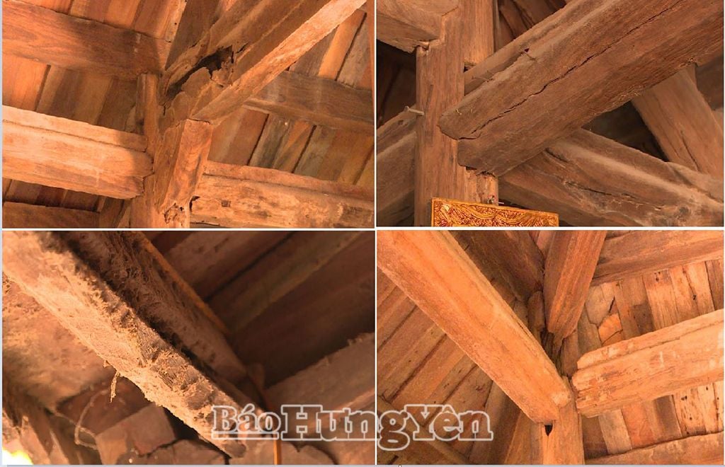 Bên trong nhà thờ, nhiều cột, vì, kèo bị mọt ăn mòn, mục rỗng…