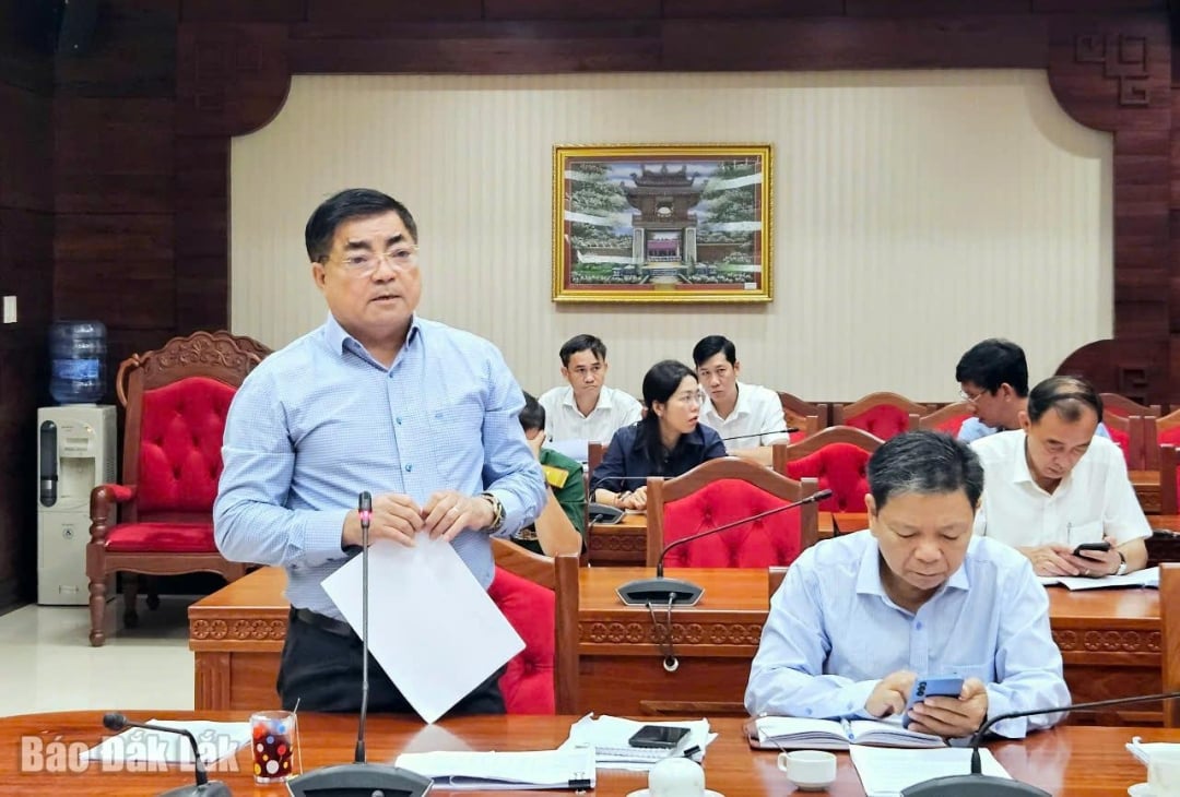 Giám đốc Sở Tài chính Võ Ngọc Tuyên báo cáo về tình hình thực hiện và giải ngân kế hoạch đầu tư công.