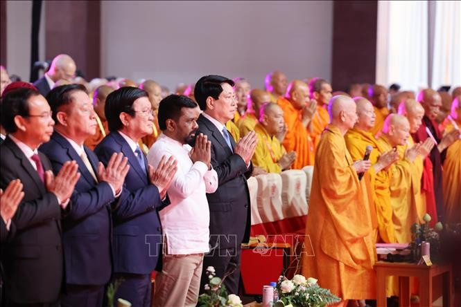 Chủ tịch nước Lương Cường và đại biểu dự Lễ khai mạc Đại lễ Phật đản Liên hợp quốc lần thứ 20 - Vesak 2025. Ảnh: Lâm Khánh/TTXVN