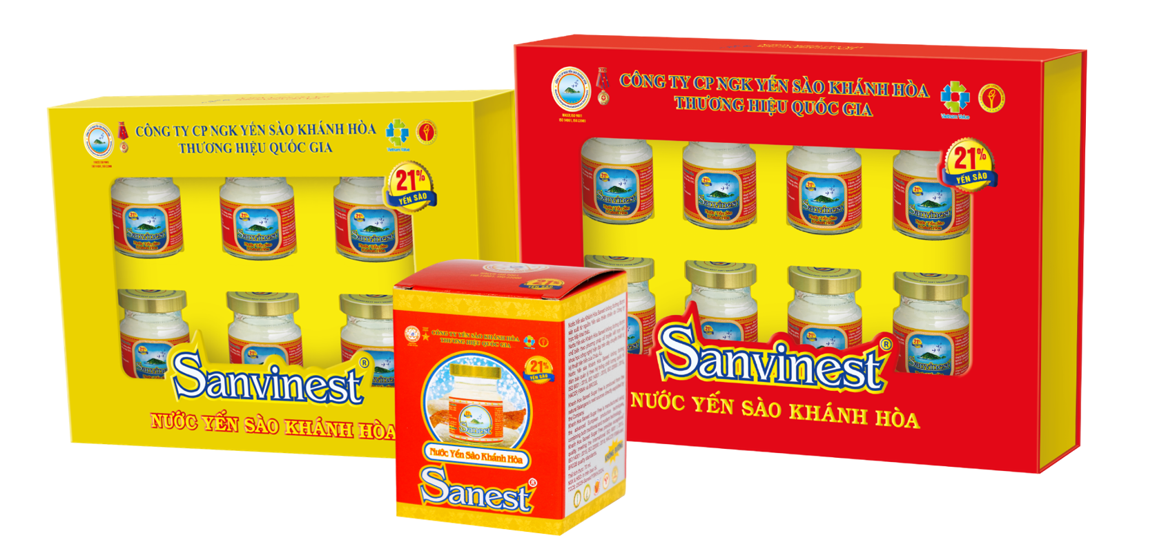 Các dòng sản phẩm của Yến sào Khánh Hòa đều có logo Thương hiệu Quốc gia trên sản phẩm.