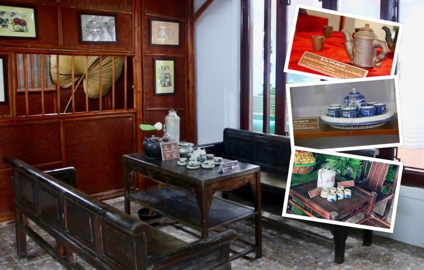 Hiện vật bộ ấm chén pha trà lưu giữ trong Không gian Văn hóa Trà Tân Cương