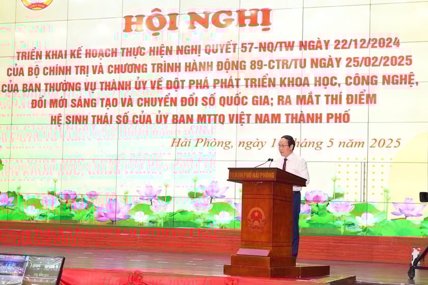 Ông Lê Tiến Châu, Bí thư Thành ủy Hải Phòng phát biểu tại hội nghị.