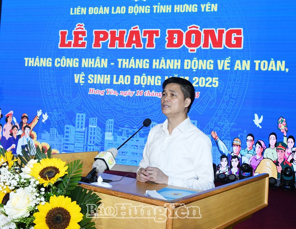 Phó Chủ tịch Tổng LĐLĐ Việt Nam Ngọ Duy Hiểu phát biểu tại lễ phát động