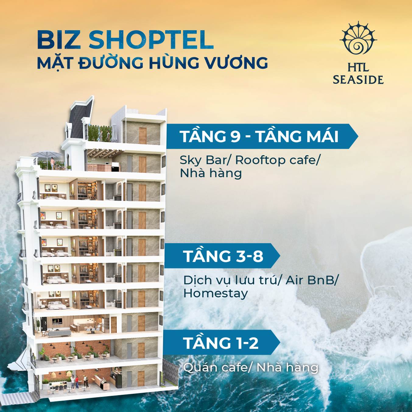 Thiết kế đa công năng của Shoptel HTL Seaside vừa để ở, vừa có thể kinh doanh mang lại dòng tiền ổn định cho nhà đầu tư