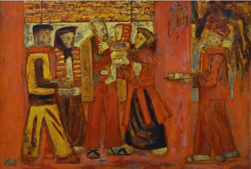 Bác Hồ với nông dân | Vũ Văn Thơ | Sơn mài | 1985
