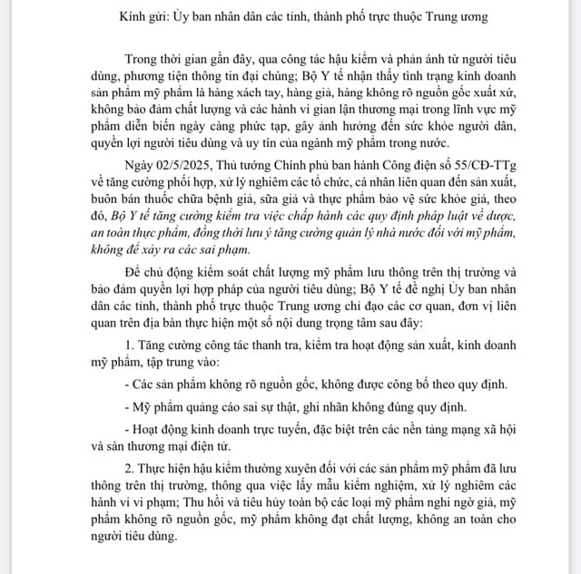 Thanh, kiểm tra trên cả nước về sản xuất, kinh doanh mỹ phẩm - Ảnh 1.