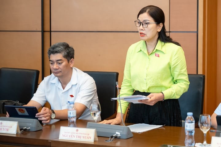 Delegate Nguyen Thi Xuan spoke at the group this afternoon. (Photo: Quochoi.vn)