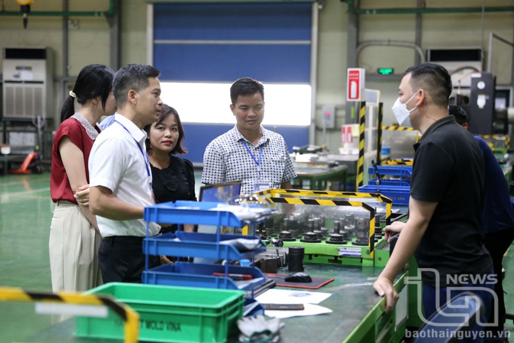 Đoàn công tác của Hội đồng An toàn, vệ sinh lao động tỉnh kiểm tra thực tế tại khu vực sản xuất của Công ty TNHH Han-Viet Mold Vina (Khu công nghiệp Điềm Thụy).