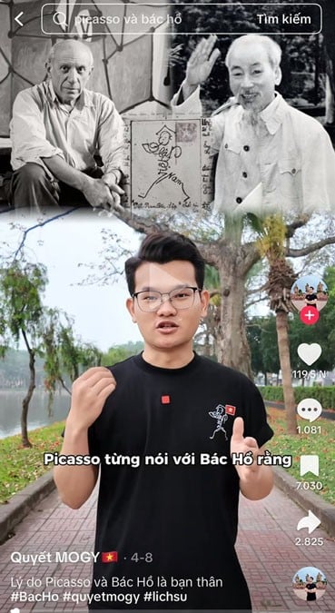 Một bạn trẻ- tiktoker chia sẻ những câu chuyện thú vị về Chủ tịch Hồ Chí Minh. (Ảnh: kênh@quyet.mogy)