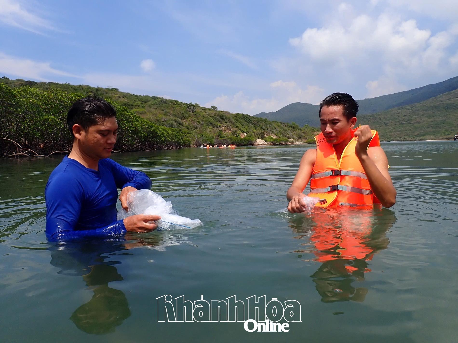 Hoạt động thả cá tái tạo nguồn lợi thủy sản ở vịnh Nha Trang.