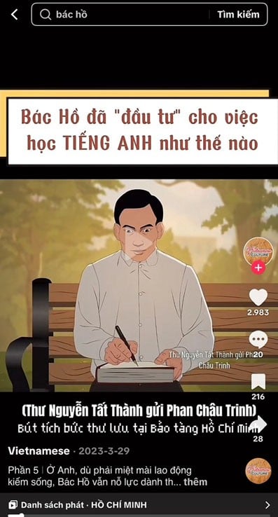 Clip hoạt hình tái hiện sinh động hình ảnh Hồ Chủ tịch. (Ảnh chụp màn hình)