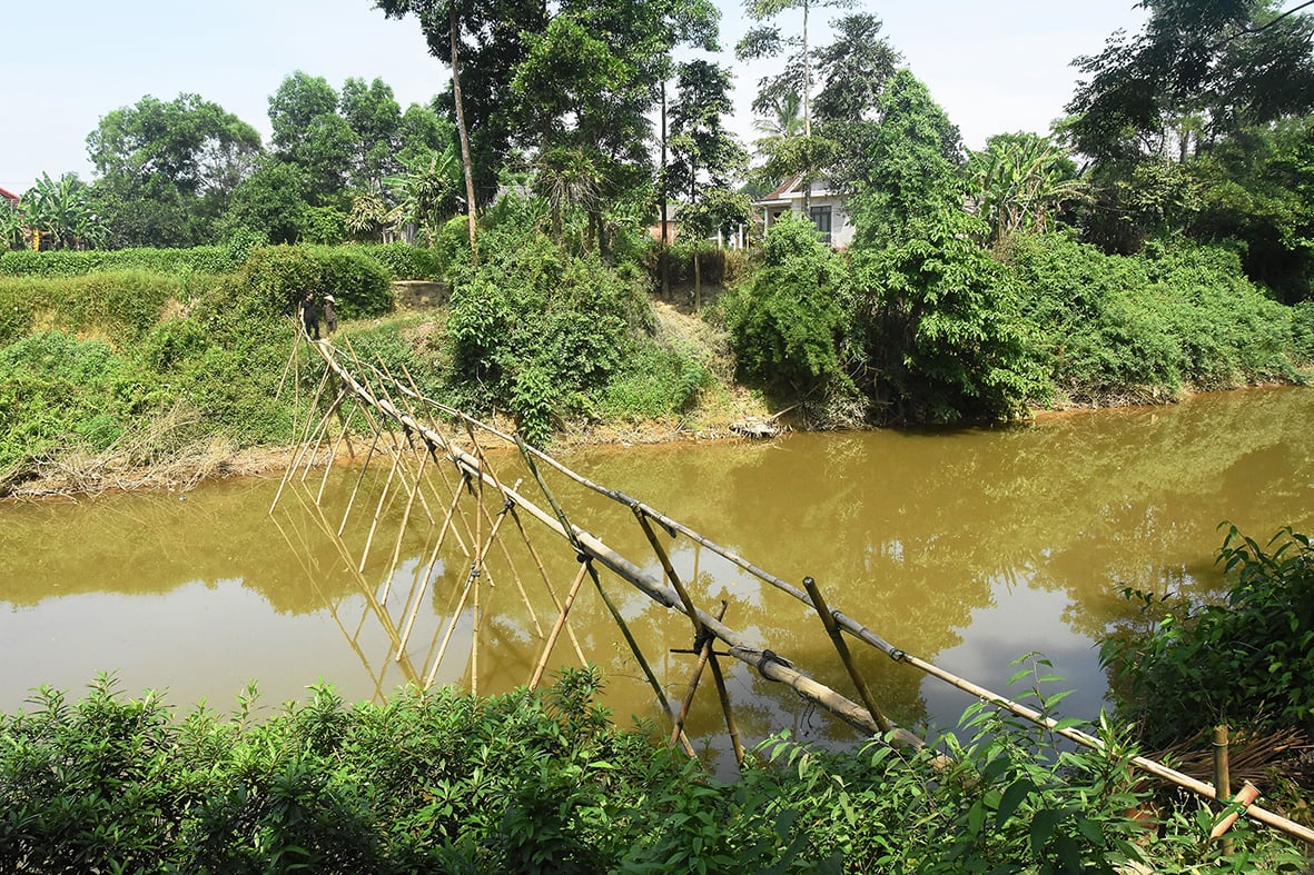 ប្រជាជនត្រូវឆ្លងកាត់ទន្លេ Nhung នៅលើស្ពានឫស្សីបណ្តោះអាសន្នអស់រយៈពេល 50 ឆ្នាំ។