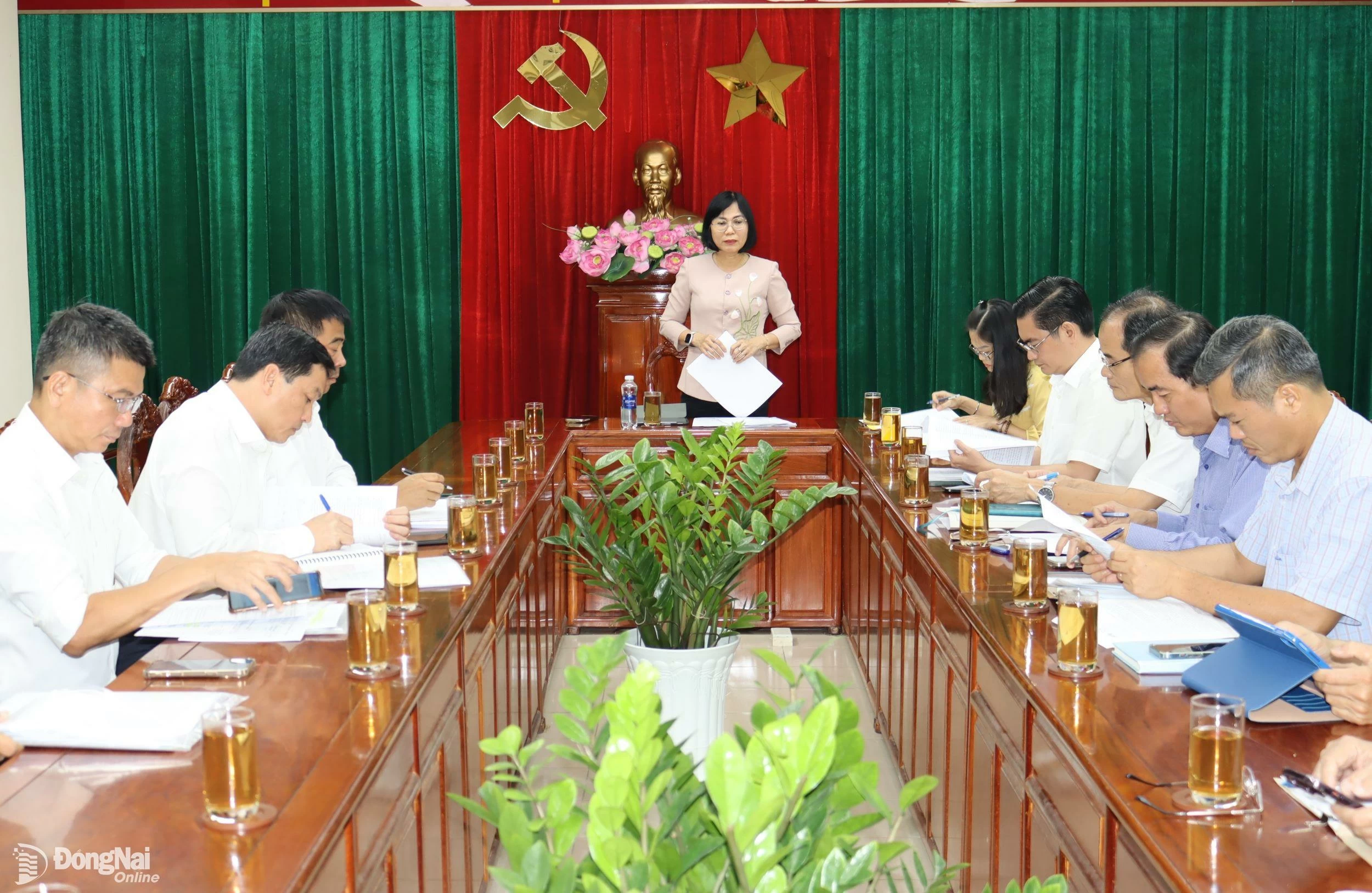 Phó chủ tịch UBND tỉnh Nguyễn Thị Hoàng phát biểu kết luận cuộc họp. Ảnh: Hoàng Lộc
